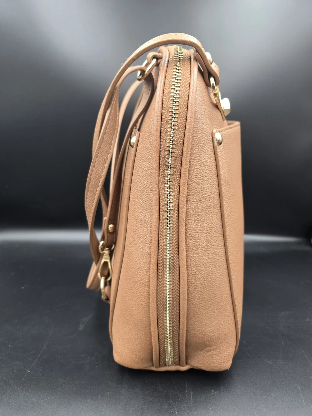 Miztique Tan Compact Backpack with Gold Hardware